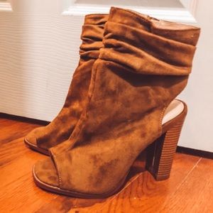 Suede open toe booties